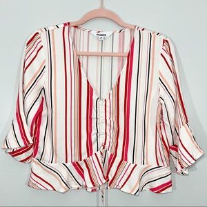 Red White Striped V-Neck Crop Top